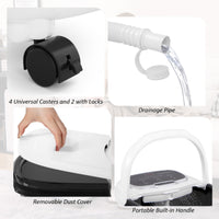 Costway electric foot spa features including caster wheels, drainage pipe, and dust cover.