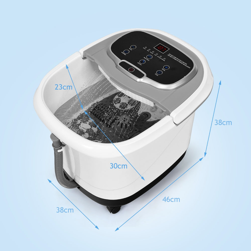 Multifunctional electric foot bath machine with motorized shiatsu massage balls, 46cm x 38cm x 23cm, for stress relief.