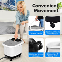 Multifunctional electric foot bath massager in grey with portable handle and wheels for easy movement and relaxation.