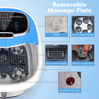Costway Electric Foot Spa Bath featuring Shiatsu rollers, filter, and red disinfection light.