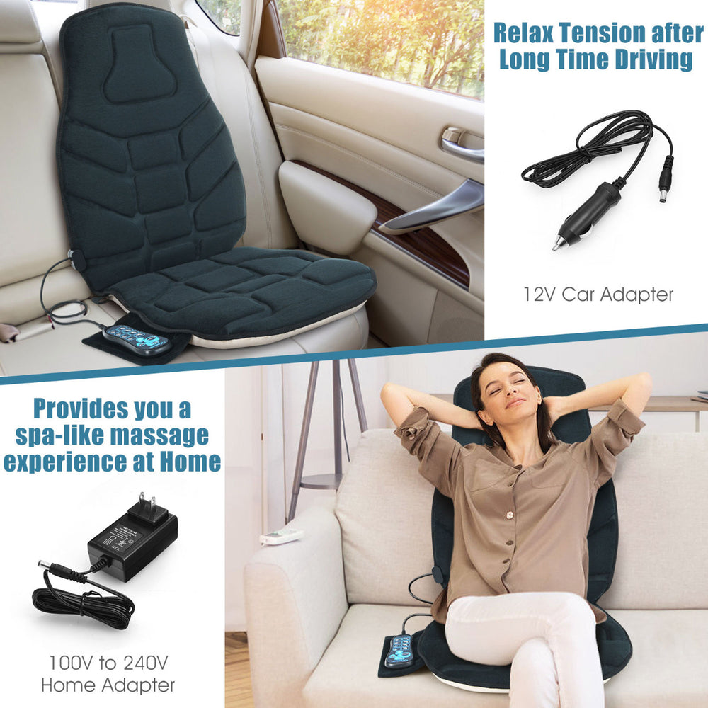 Memory foam massage seat cushion with adjustable straps, featuring 6 motors, heating, and 5 vibration modes for.