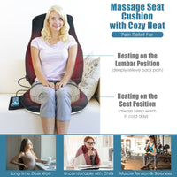Memory foam massage seat cushion with vibration modes, featuring heating function and adjustable straps for comfort.