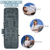 Full-body vibrating massage mat with 10 motors, offering 5 modes and soothing heat for relaxation and muscle relief.
