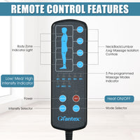 Remote control for the 10 Motors Vibrating Massage Mat, featuring 5 massage modes and heat settings for relaxation.