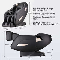 Dimensions and specifications for the Costway Zero Gravity Shiatsu Massage Chair.