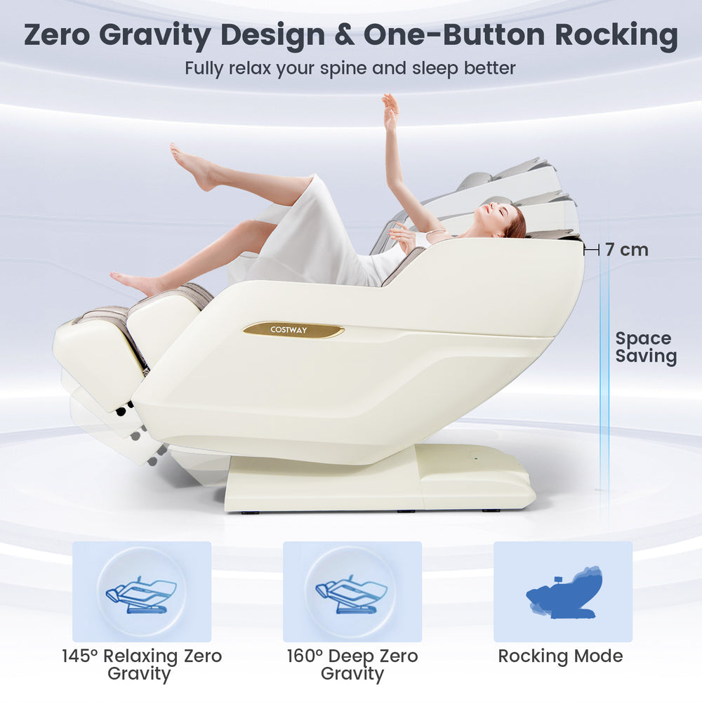 Costway Zero Gravity Massage Chair with 145 and 160 degree reclining modes.