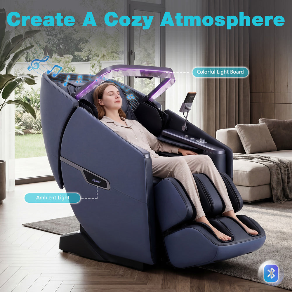 Costway 4D full body massage chair with colorful light board and ambient lighting.