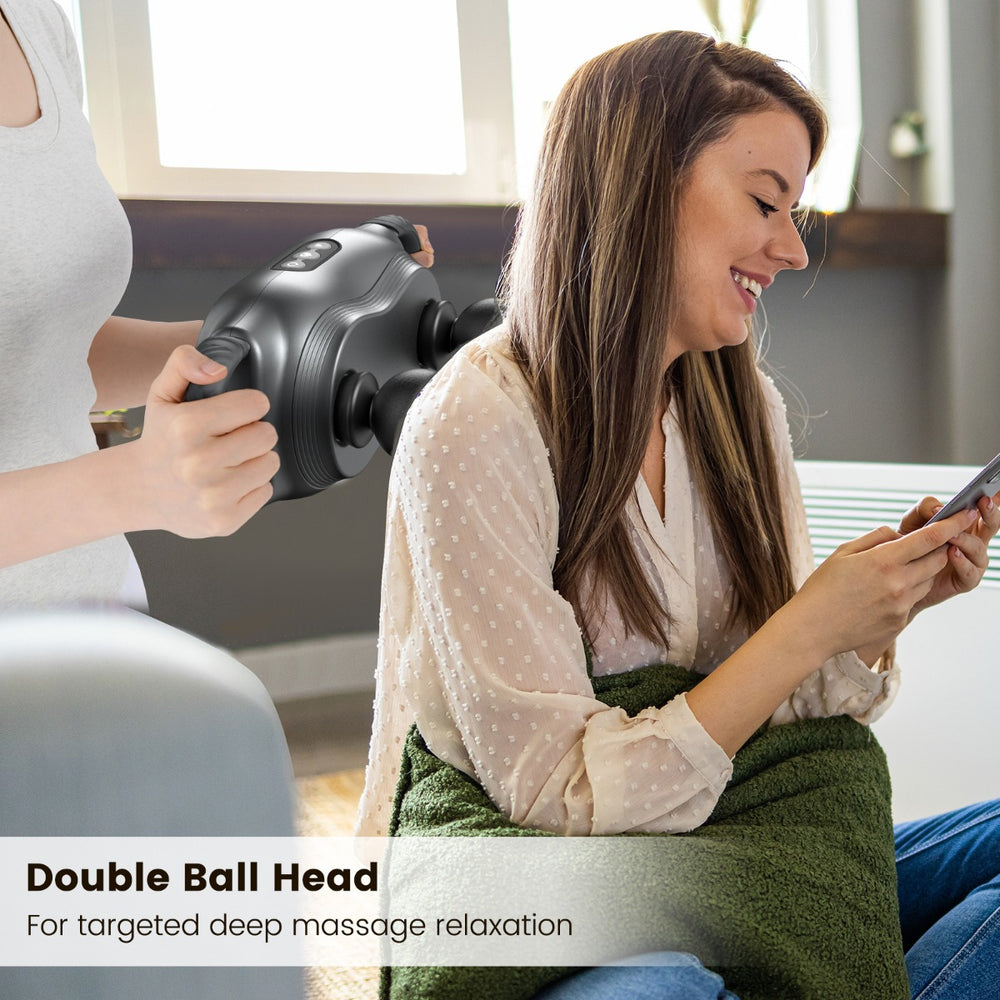 Costway deep tissue massage gun with double ball head for targeted muscle relaxation.