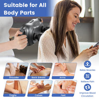 Costway deep tissue massage gun for relaxing muscles in shoulders, back, arms, thighs, and feet.
