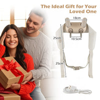 Neck shoulder massager in beige with adjustable strap, featuring 4D deep tissue kneading and heating function for.