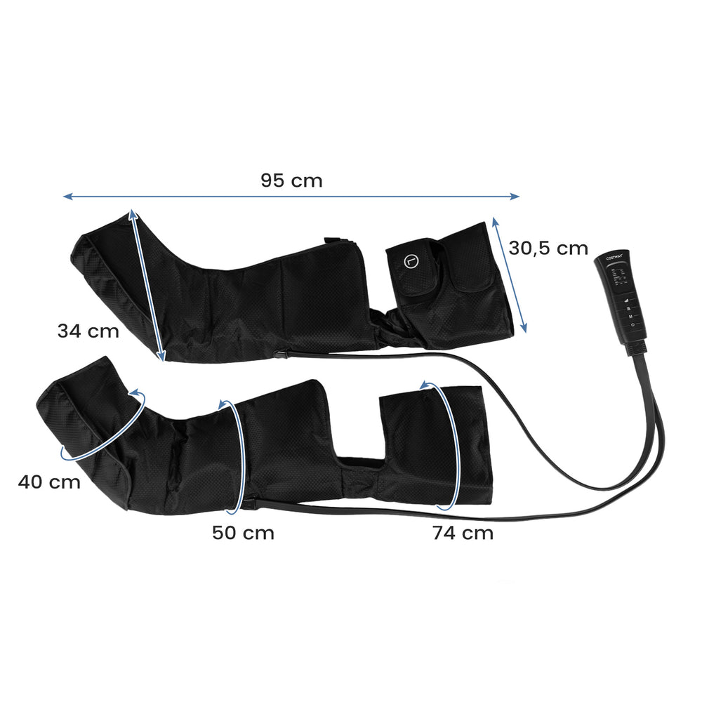 Costway Heated Leg Compression Massager with dimensions showing length and width.