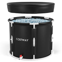 Costway foldable 250L ice bath and cold plunge tub with black lid and water inside