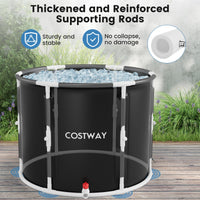 Costway foldable 250L ice bath tub with reinforced supporting rods and lid.