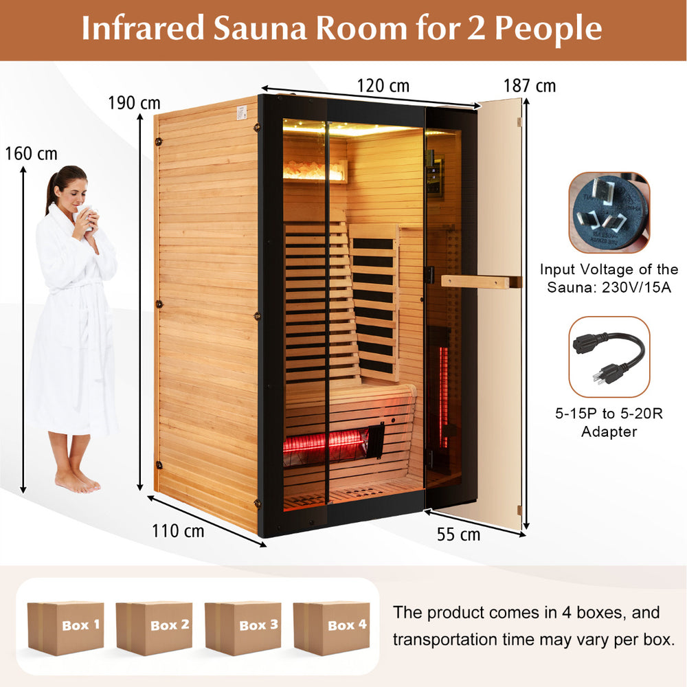 Sauna dimensions 120 by 110 by 190 cm