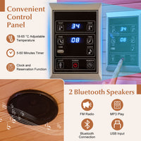 Sauna temperature controls and audio features
