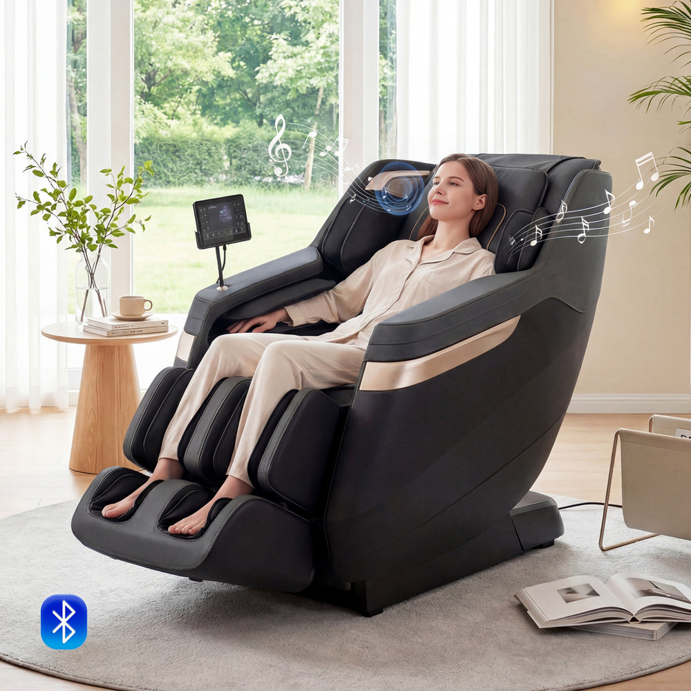 Costway Soothe 57 — Black / Grey — Full body massage chair in black with zero gravity function, Bluetooth speakers, and waist heating for ultimate.