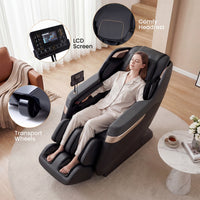 Costway Soothe 57 — Black / Grey — Full body massage chair in black with LCD screen, zero gravity function, and transport wheels for easy mobility.