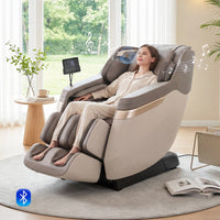 Costway Soothe 57 — White / Brown — Full body massage chair in white with zero gravity function, Bluetooth speakers, and waist heating for ultimate.