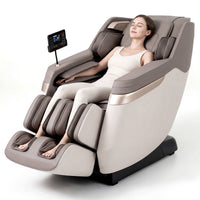 Costway Soothe 57 — White / Brown — Full body massage chair in white with zero gravity function, foot rollers, and LCD touch screen for ultimate relaxation.