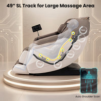 Costway Soothe 57 — White / Brown — Full body massage chair with 49" SL track, zero gravity function, and waist heating for ultimate relaxation.