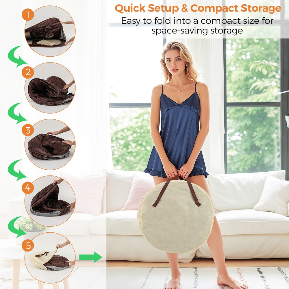 Portable steam sauna with quick setup, featuring a foldable chair and leg holes for shared relaxation at home.