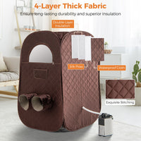 Portable steam sauna in coffee color with 4-layer thick fabric, featuring leg holes and a 1000W steam generator for.